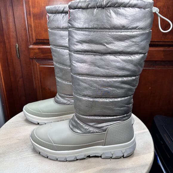 Hunter Women Metallic Snow Boot Size 10 Tall Winter Boots Silver Hail Grey New - Picture 2 of 16